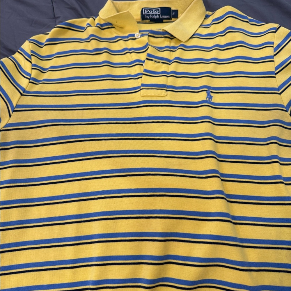 Polo by Ralph Lauren Men's Yellow and Blue Striped Polo Shirt